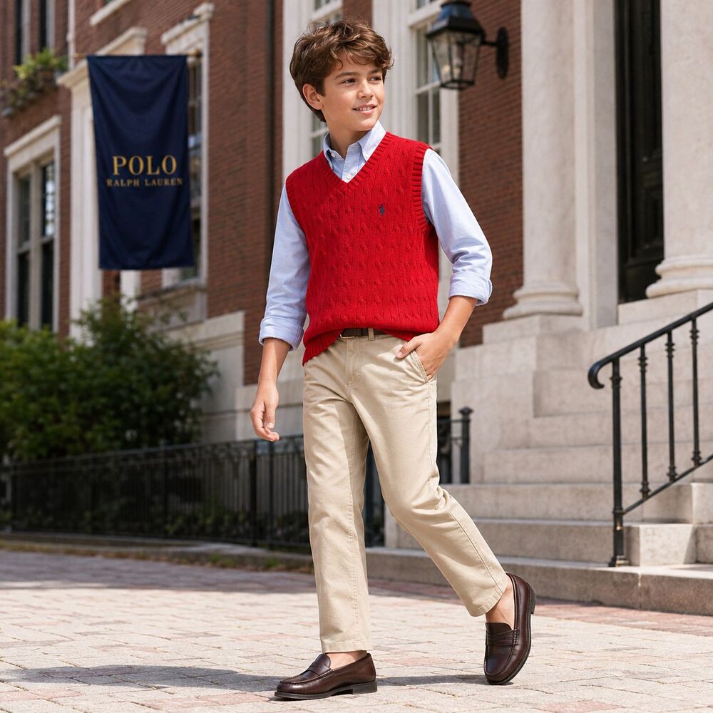 POLO RALPH LAUREN Kids Boys MEDIUM 10/12 Cable Knit Sweater Vest Red VINTAGE